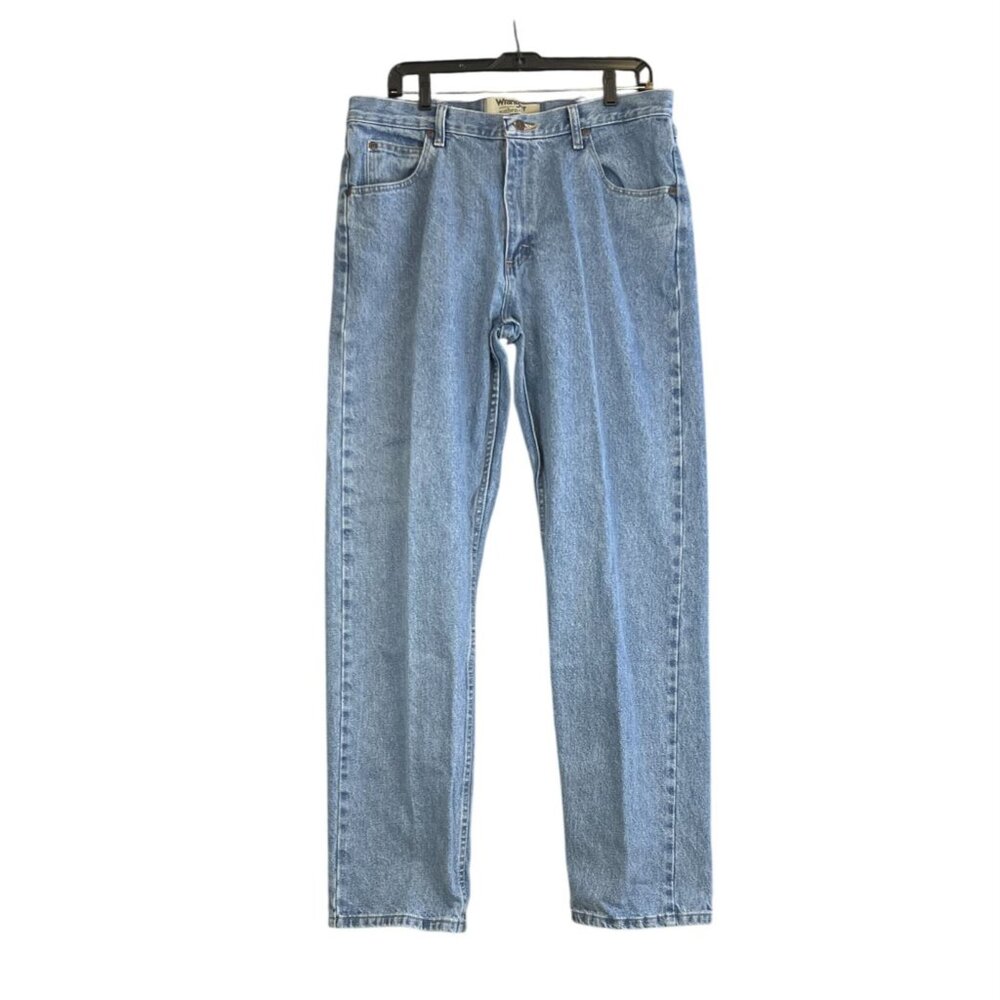 Wrangler Authentics Mens 35x34 Straight Leg Blue Denim Jeans 100% Cotton Mexico
